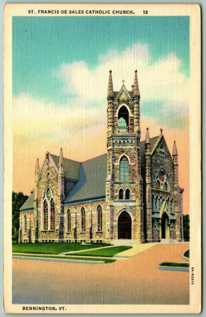 St Francis De Sales Church Bennington Vermont VT UNP Unused Linen Postcard F6