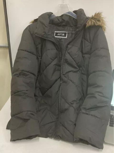 APT 9 WOMEN'S Gray Cold Weather Faux Fur Hooded Coat Sz M $9.99 - PicClick