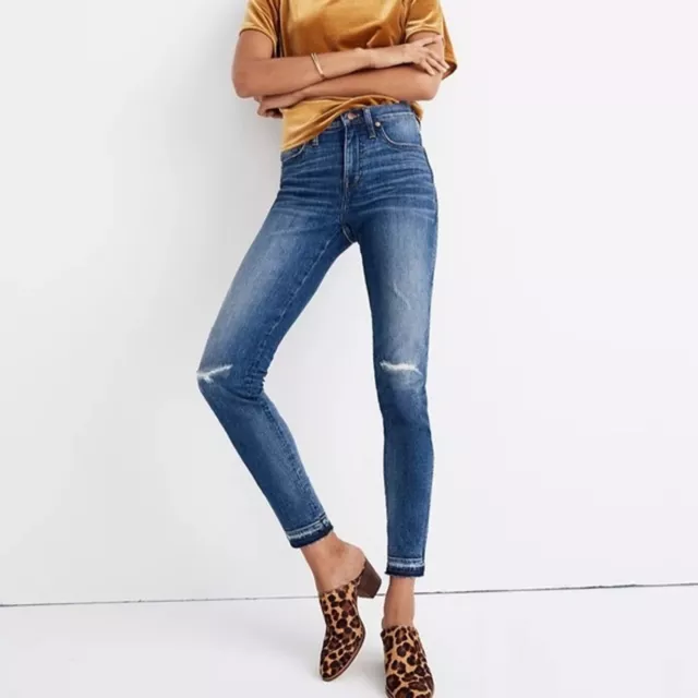 NWT Madewell 9" Mid-Rise Skinny Jeans in York Wash: Rip&Repair Edition Size 23