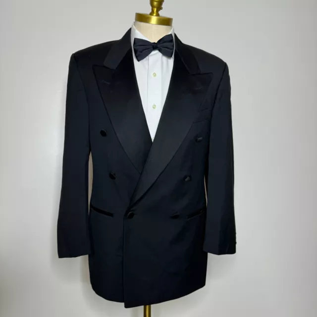 Hugo Boss Double Breast Tuxedo Dinner Jacket Mens Solid Black 100% Wool 40S