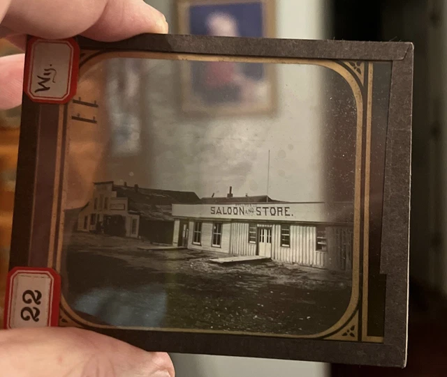 Glass Slide Photograph 1800s of Wyoming Summit Saloon & Union Pacific RR Store
