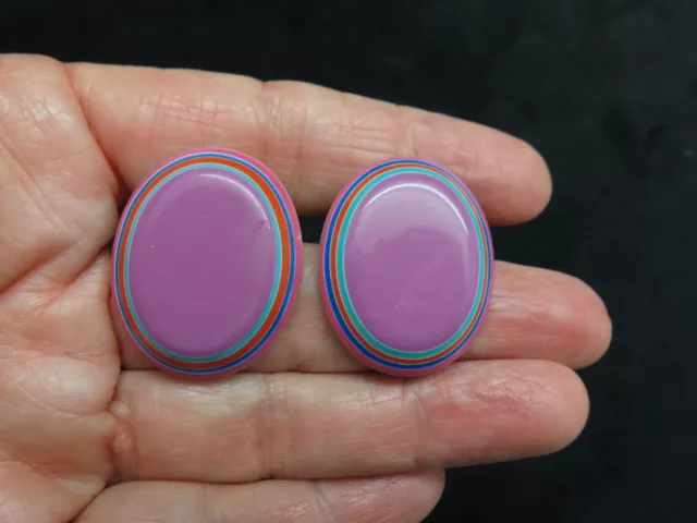 Vintage 1970's Purple Multi Colored Lucite Oval Pierced Earrings