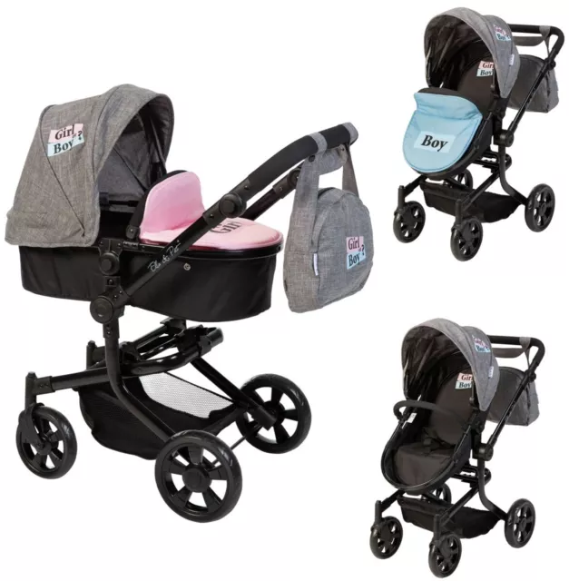 Puppenwagen MOOVE4 Kinderpuppenwagen Girl und Boy (Schwarz-Grau)