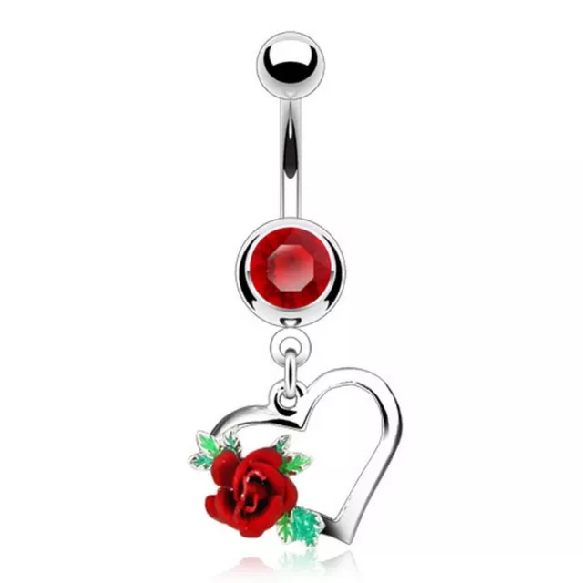 Piercing nombril  en acier chirurgical 316L   - Coeur et rose