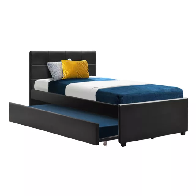 Artiss Bed Frame King Single Size Trundle Trundle Base Daybed Wooden PU Leather