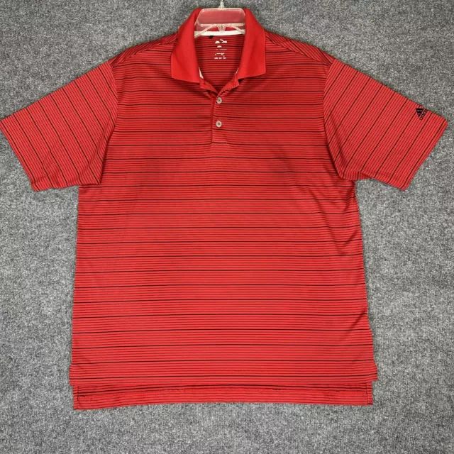 ADIDAS SHIRT MENS XL Red Polo Striped Short Sleeve Climalite Polyester ...
