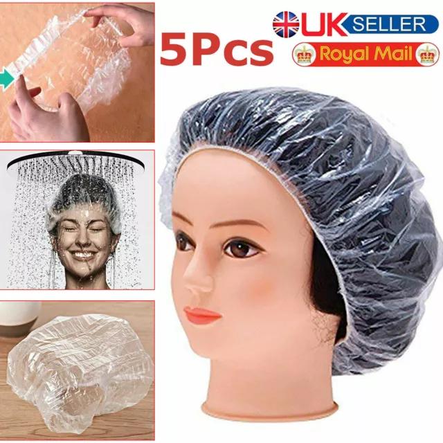 5 Disposable Plastic Shower Caps Bathing Elastic Clear Hair Care Weather Hat
