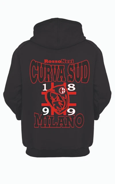 Felpa nera unisex con cappuccio e marsupio con stampa Curva sud