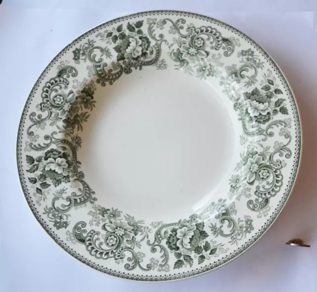 Minton China Claremont 10" Rim Soup Bowl - Green Flowers, Scrolls, Green Trim