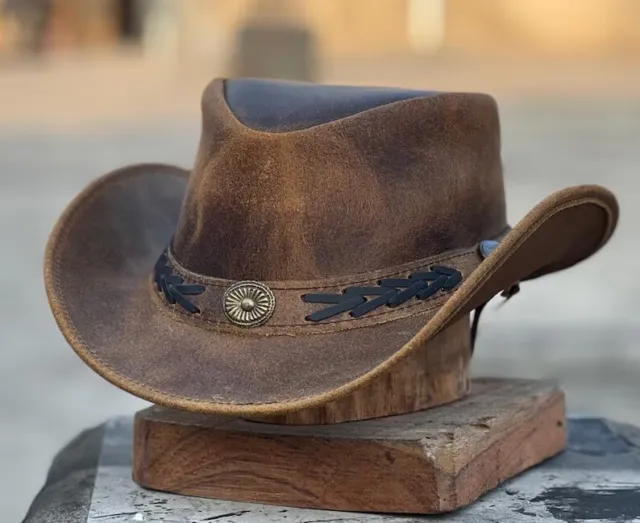Men and Women Brown Genuine Leather Western Cowboy Hat Stylish Leather Hat