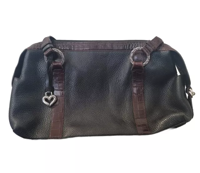 Brighton Black Leather Bag Shoulder Purse Brown Croc Embossed Leather Pebbled