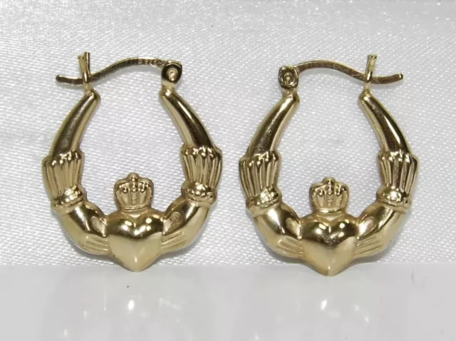 9Ct Yellow Gold & Silver Ladies Claddagh Creole Hoop Earrings