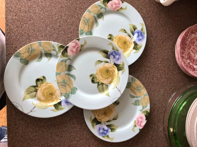 4 stunning new shabby chic floral salad/luncheon plates bone china