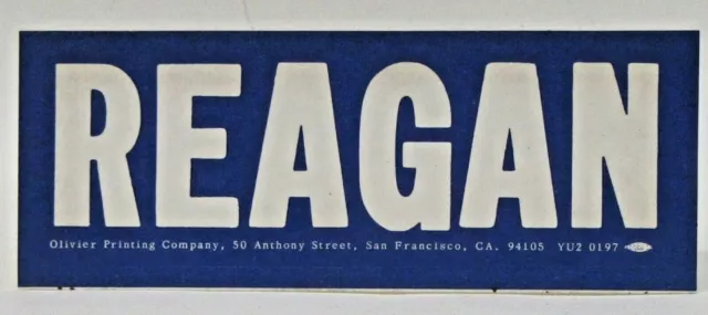 small REAGAN white on dark blue 5.75" unused BUMPER STICKER