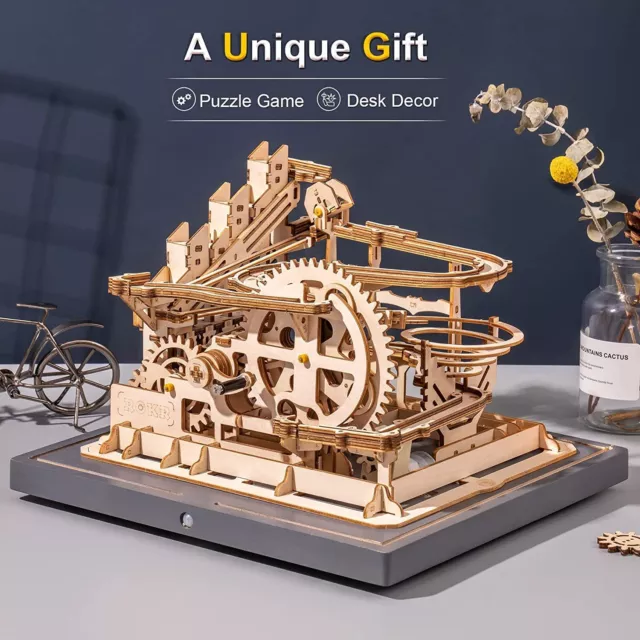 ROKR Mechanical Jigsaw Waterwheel Coaster 3D Wooden Puzzle Marble Run Model Toy