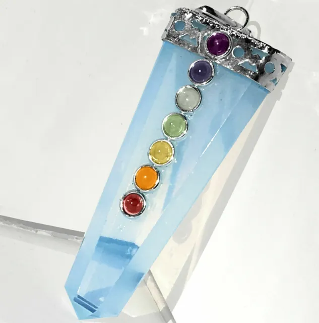 HIGH ENERGY Opalite Crystal 7 Chakra Stone Pendant Silver Opal Necklace CHARGED