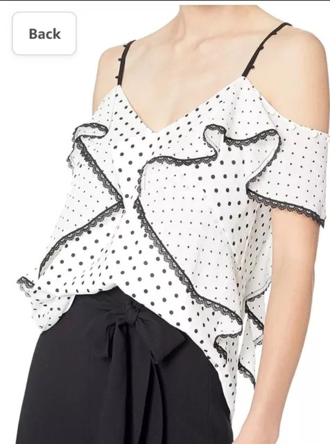 Adelyn Rae Womens White Black Polka Dots Ruffle  TOP Convertible Sleeve S