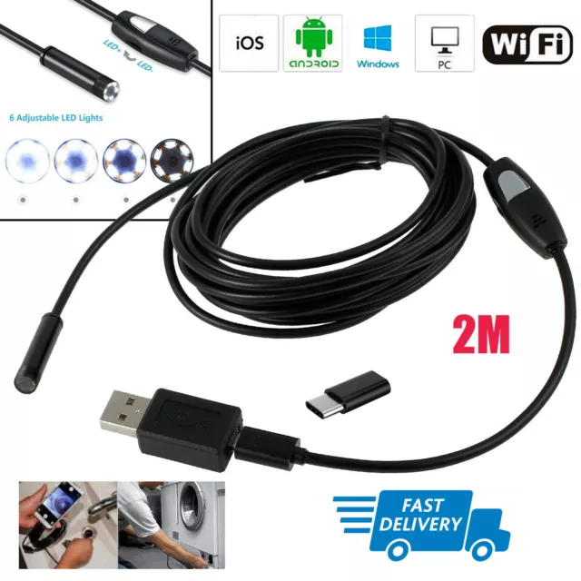 2M 5.5mm Waterproof 6LED Endoscope Inspection Borescope Camera For Android Phone