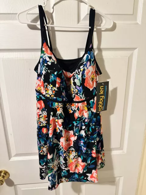 Robby Len by longitude floral one piece skirted swimsuit size 20W Stretch Padded