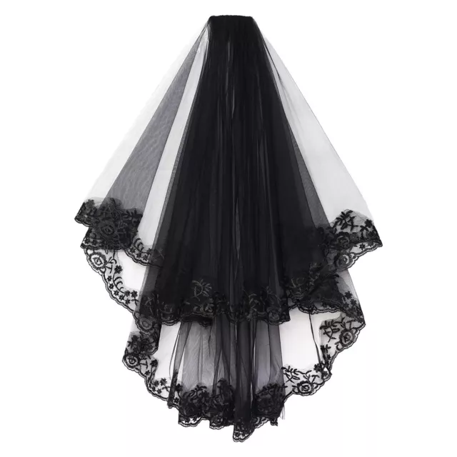 Black Lace Mantilla Bridal Cathedral Birdcage Gothic Veil Wedding with Comb
