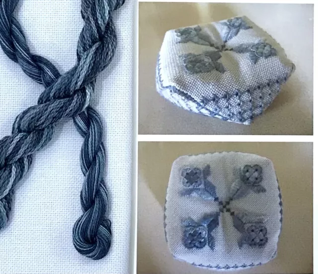 Hilos abigarrados Terri Bay Needlework Design Blue Biscornu KIT Lugana Caron