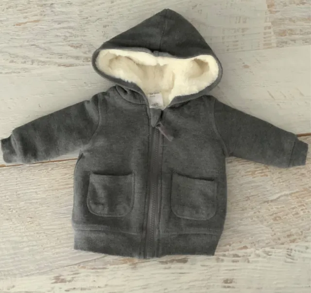 Baby boys sz 0 -3 mths,  Grey Cotton fleece lined zip front  jacket