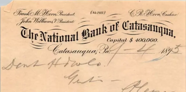 1895 National Bank of Catasauqua LETTER to Dent Hardware   CATASAUQUA PA  BS86