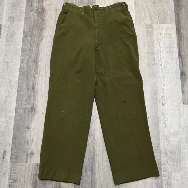 Vintage US Military Green 50s/60s Wool Field Prentice Zip Baggy Trousers Pants