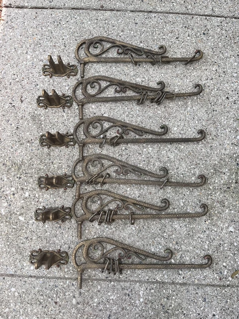 Vintage Heavy Hammered Metal Swing Arm Curtain Rods with Brackets and rings