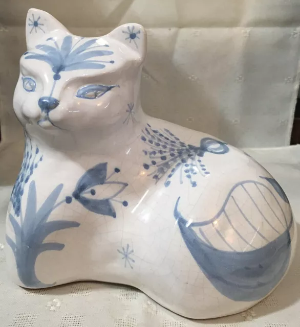 Vintage Rye Pottery Large Hand Painted Cat by David Sharp 1970's