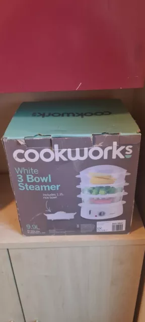 Piroscafo A 3 Ciotole Bianco Cookworks 9,9L Include Ciotola Riso 1,2L 60 Min Rimozione Timer