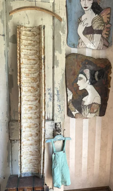 ANTIQUE old store TIN CEILING TILE CROWN MOLDING 49” DISPLAY Reclaim SALVAGE 2