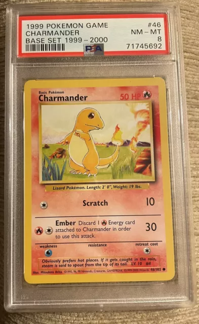 PSA 8 1999 Pokemon Game Base Set 46/102 Charmander NM Rare Original MINT