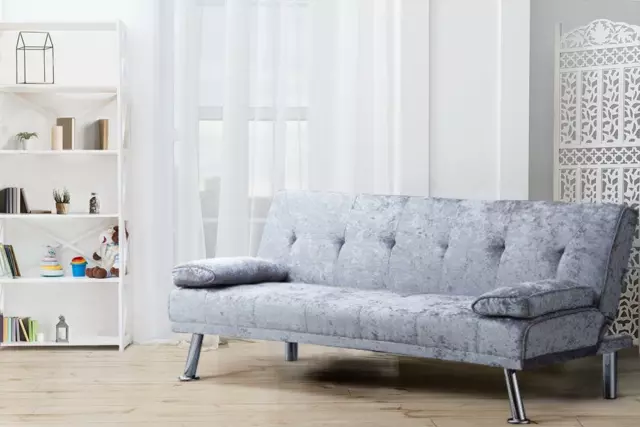 Italian Designer Crush Velvet Style Sofa Bed with Chrome Legs in 4 Colours