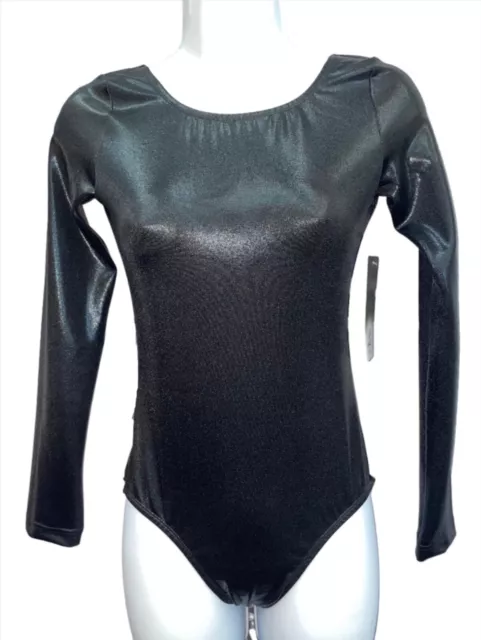 Leos Dancewear Metallic Black Long Sleeve Leotard Adult