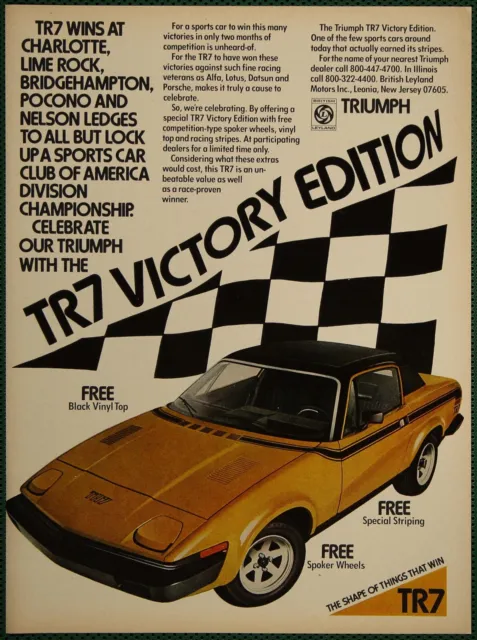 Triumph TR7 Victory Edition Charlotte Pocono Lime Rock Vintage Print Ad 1976