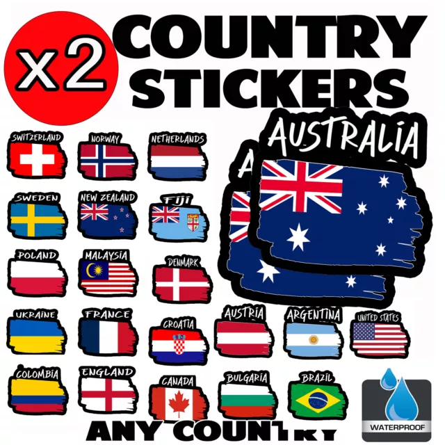 2 x Country FLAG TEXT Sticker Stickers window car ute bumper laptop boat book