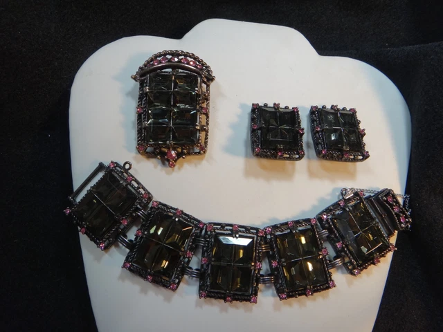 Vintage Sarah Coventry Midnight Magic Black/Pink 3 Piece Set - Free S&H USA