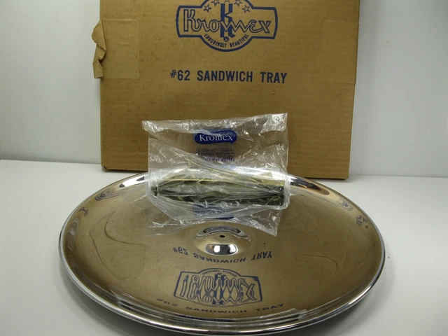 Bandeja para servir sándwich Kromex de mediados de siglo de colección mango estilo atómico con caja sin usar