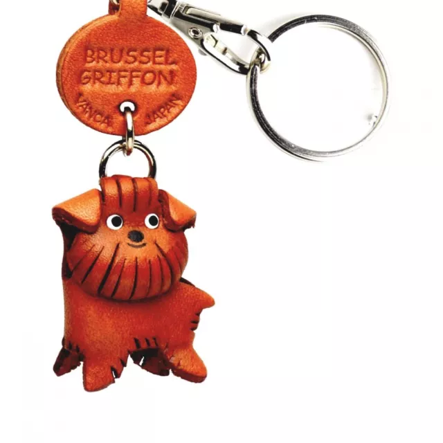Brussels Griffon Handmade 3D Leather Dog Keychain *VANCA* Made in Japan #56779