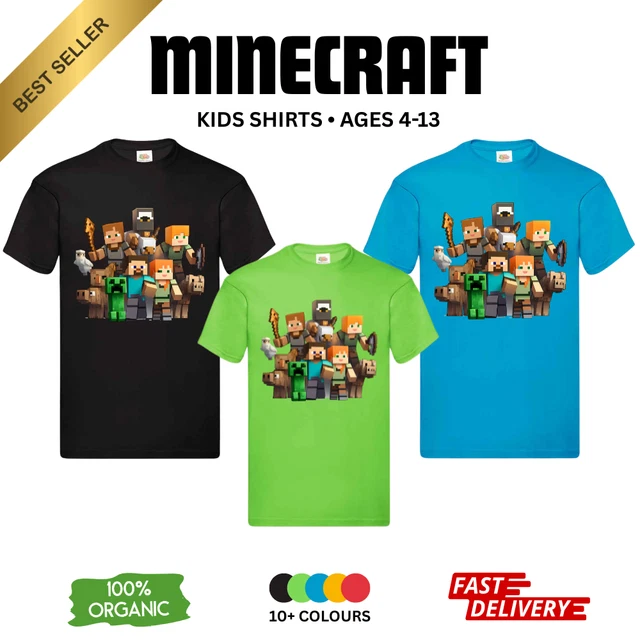 Official Minecraft Kids T-Shirt - Steve, Creeper, Alex, Enderman - Ages 4-13 - View #2