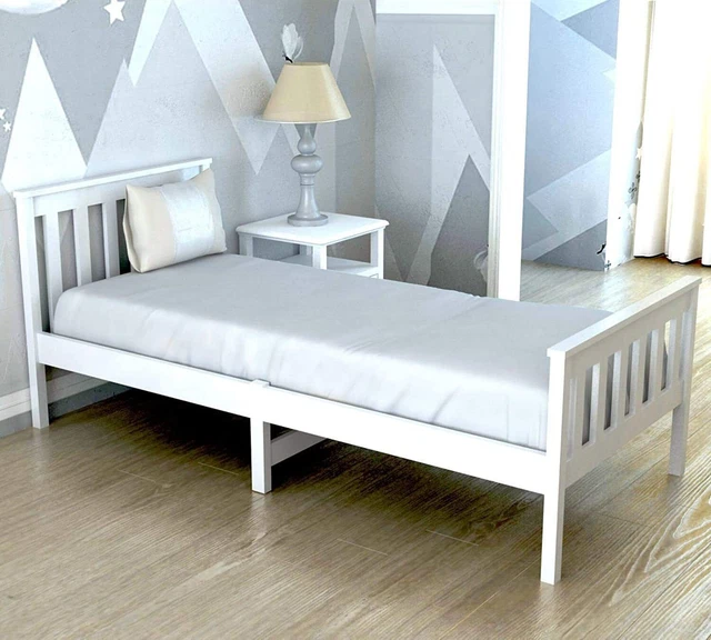 PINE WOOD BED Frame White Single 3Ft Solid Wooden Bed Frame Optional ...