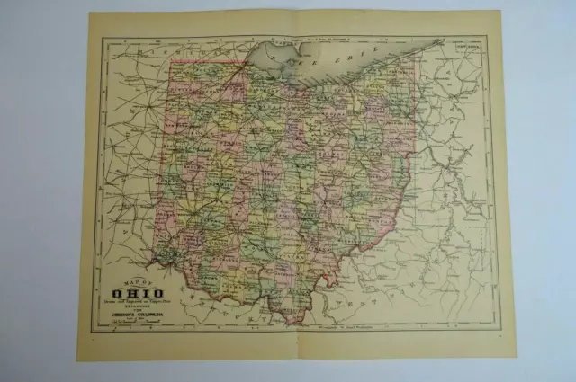 OHIO MAP - Copper Plate,  Johnson's Cyclopedia ~ 12.75 x 10.75"