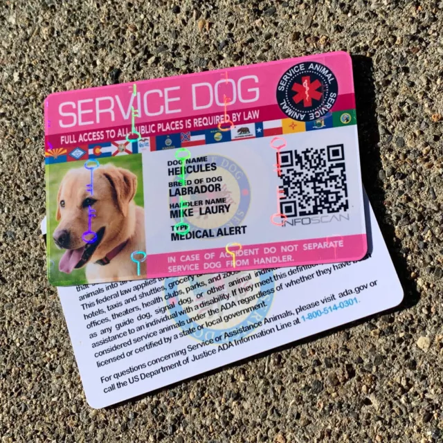 ADA Service Hundekarte Ausweis Ausweis Assistenz Tierabzeichen ESA holographisch - PINK 3