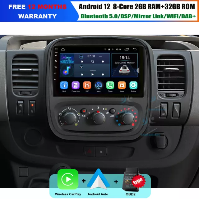 Android Autoradio CarPlay GPS Sat Nav BT DAB Für Renault Trafic 3 X82 2014-2019