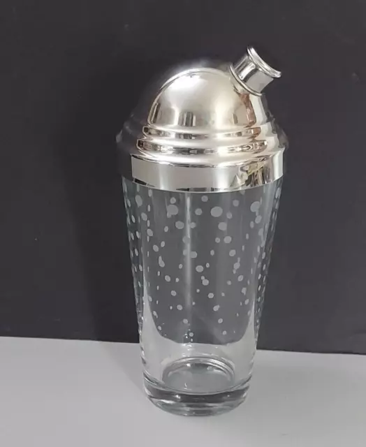 Vtg Libbey Glass Cocktail Drink Shaker Chrome Etched Dots Gasket Bar MCM Retro