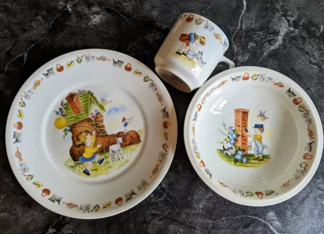 Vintage 1950's made in S Paulo, Brazil Nursery Rhyme Child's 3 pc Dinnerware set