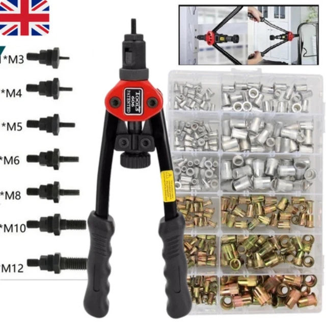 Uk Rivet 150PCS RIVET NUT Kit Riveter Gun Heavy Duty Riveting Rivets Nutsert ...