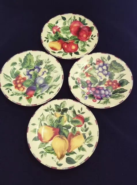 4 VTG Oneida Sakura Sonoma 8" Salad Dessert Plates Beige Stoneware Fruit Pattern