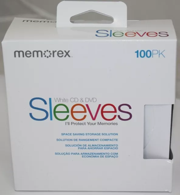 100pk NEW Memorex 01961 Sleeves CD/DVD White with Window and Flap